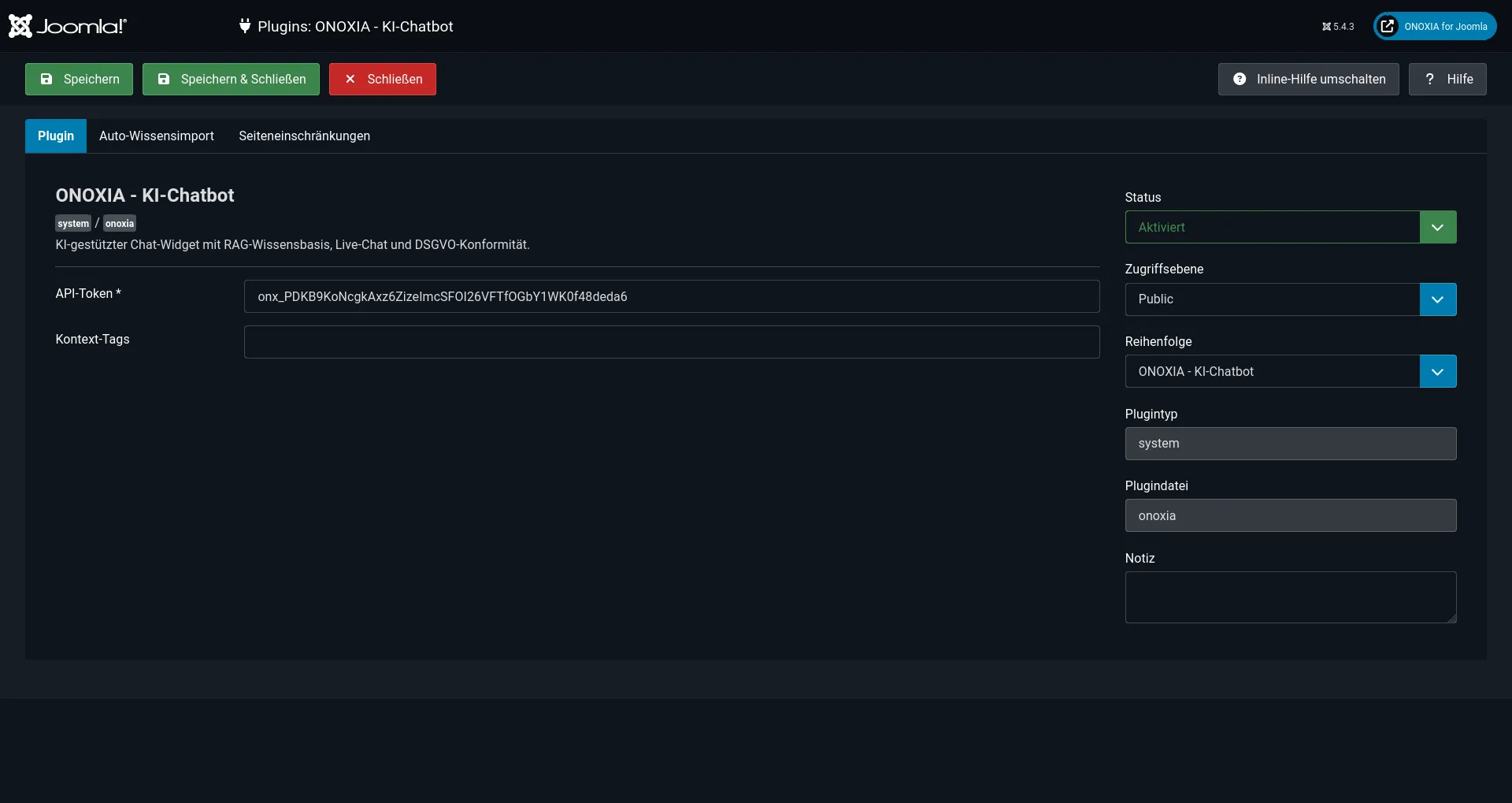 ONOXIA Plugin Settings