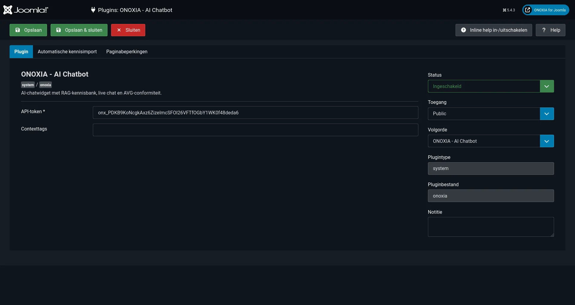 ONOXIA Plugin Settings