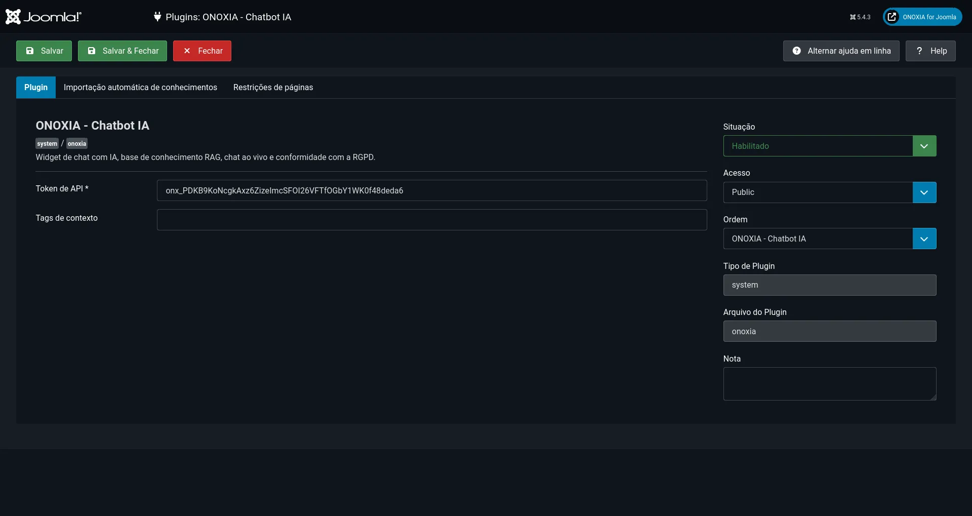 ONOXIA Plugin Settings